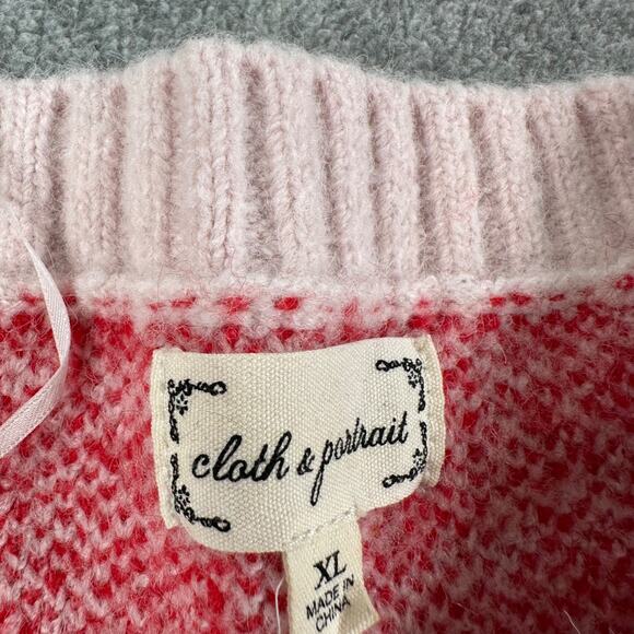Cloth & Portrait Pink Heart Pullover Sweater Women's X-Large Red Crew Neck Love - Picture 5 of 10